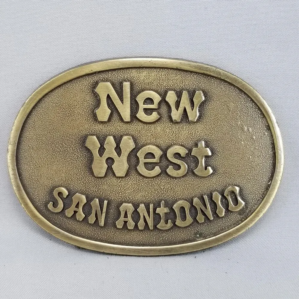 Vintage Belt Buckle Brass New West San Antonio‎ Texas Gold Color Made In The USA